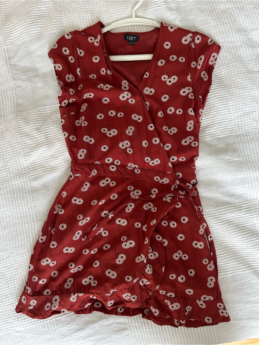 LOFT Red Floral Faux-Wrap Day Dress